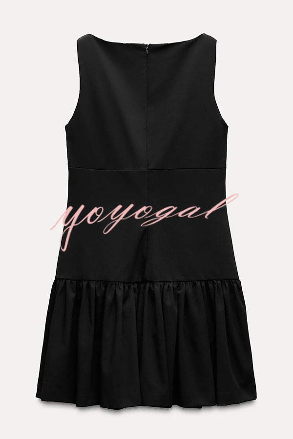 Solid Velvet Bow Embellished Sleeveless Mini Dress