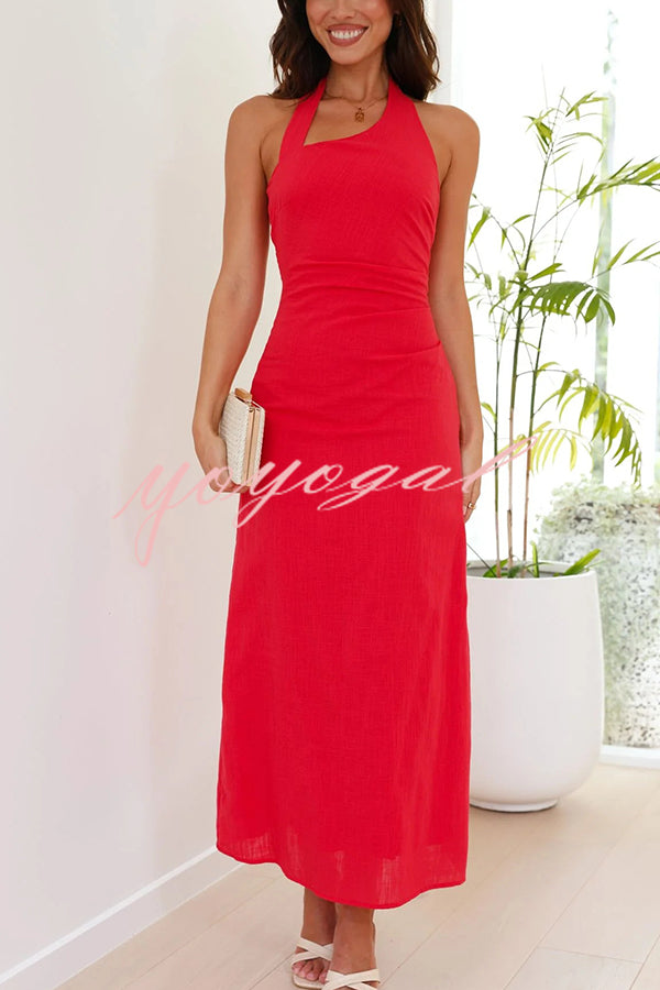 Solid Color Sleeveless Halter Neck Backless Slim Fit Maxi Dress