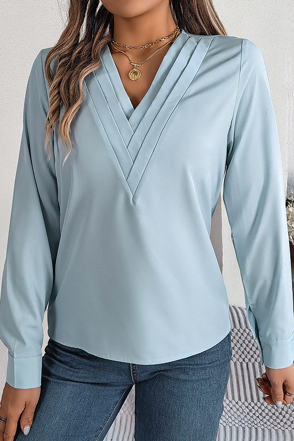 Elegant Layered V-neck Long-sleeved Casual Shirt