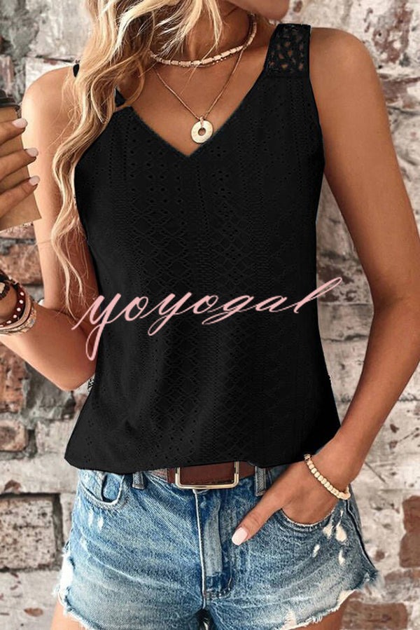 Solid Color Casual V-neck Hollow Back Vest Top