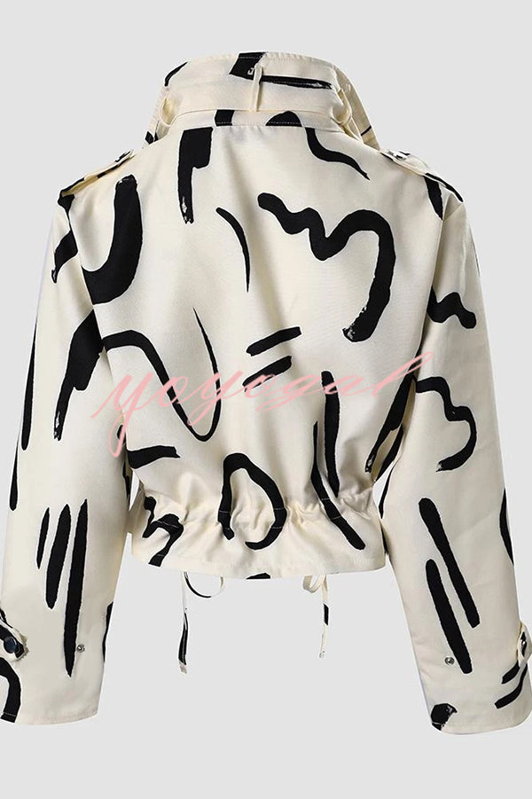 Unique Stylish Printed Casual Pocket Statement Jacket