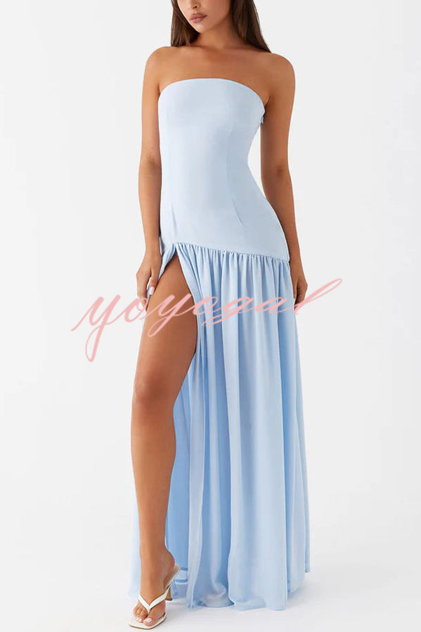 Eden Patchwork Semi-sheer Chiffon Strapless Maxi Dress