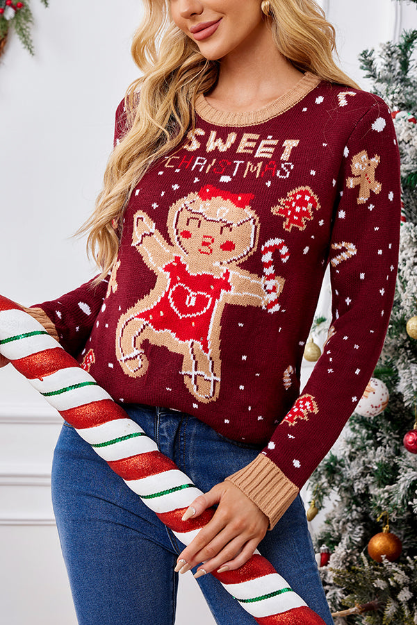 Christmas Gingerbread Man Casual Long Sleeve Sweater