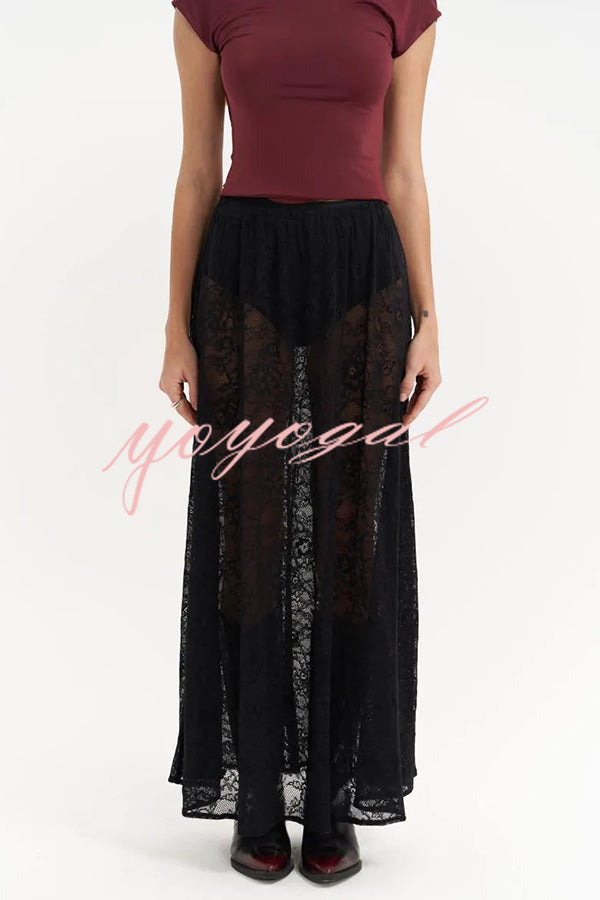 Sweet Festival Unique Lace Elastic Waist A-line Maxi Dress