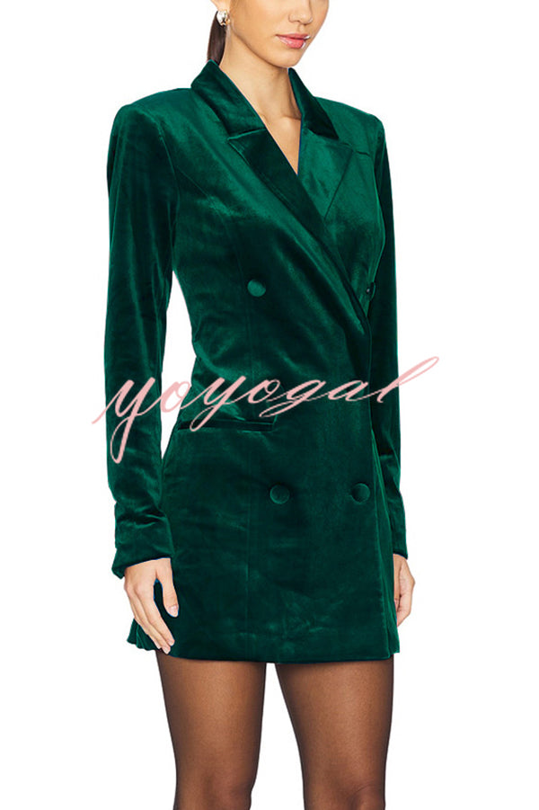 Holiday Soiree Solid Color Velvet Lapel Long Sleeve Blazer Mini Dress