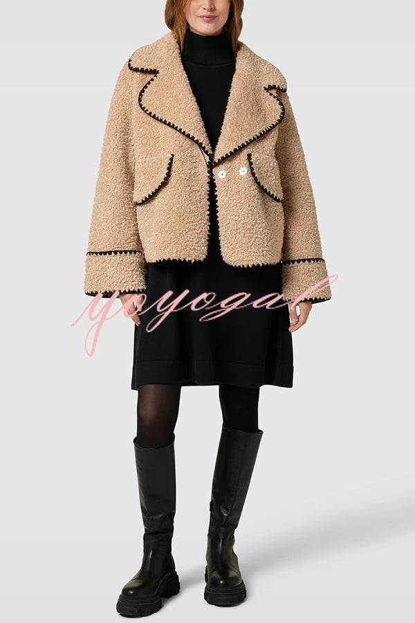 Lamb Wool Casual Lapel Loose Pocket Coat