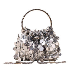 Sequin Pouch Metal Handle Hand Bag