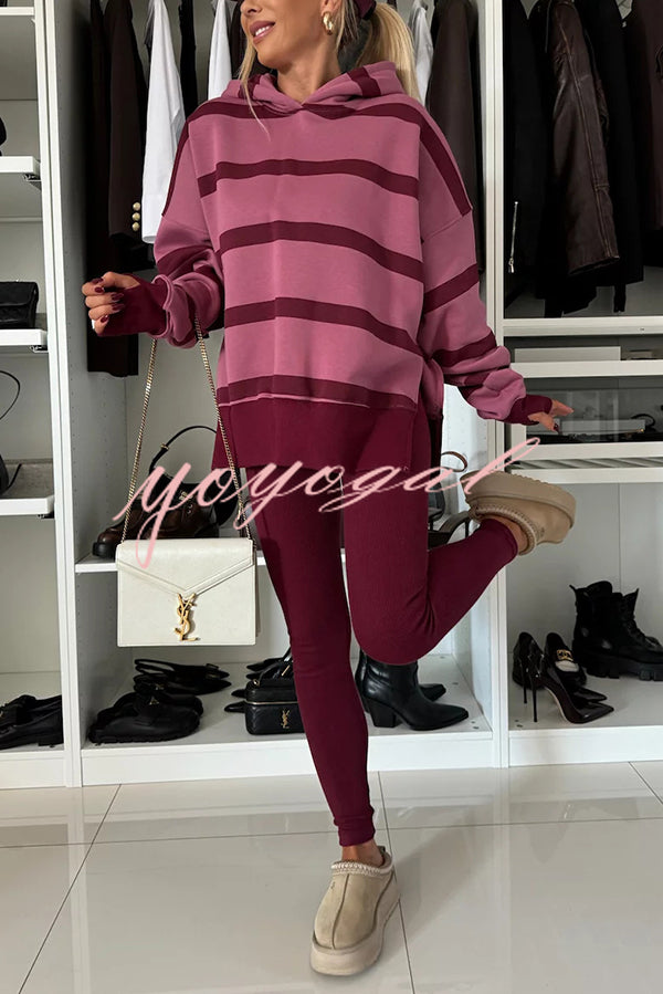 Fashion Loose Casual Hooded Long Sleeve Sweatshirt and Elastic Waist Leggings Set