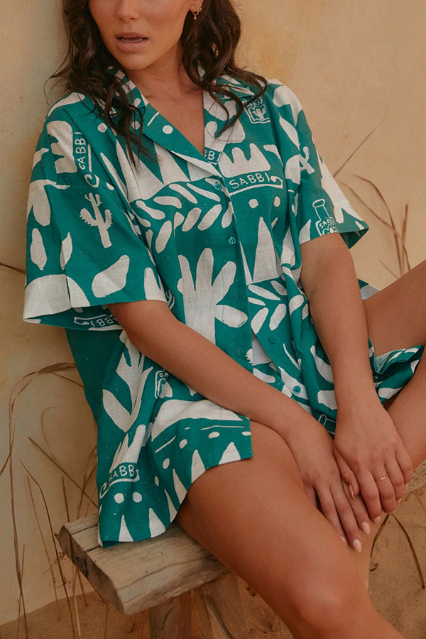 Summer Calls Unique Printed Loose Shirt and Elastic Waist Shorts Set