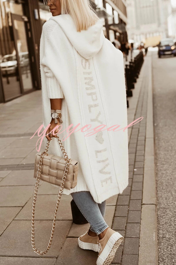 Fashionable Hooded Loose Long Letter Knitted Jacket