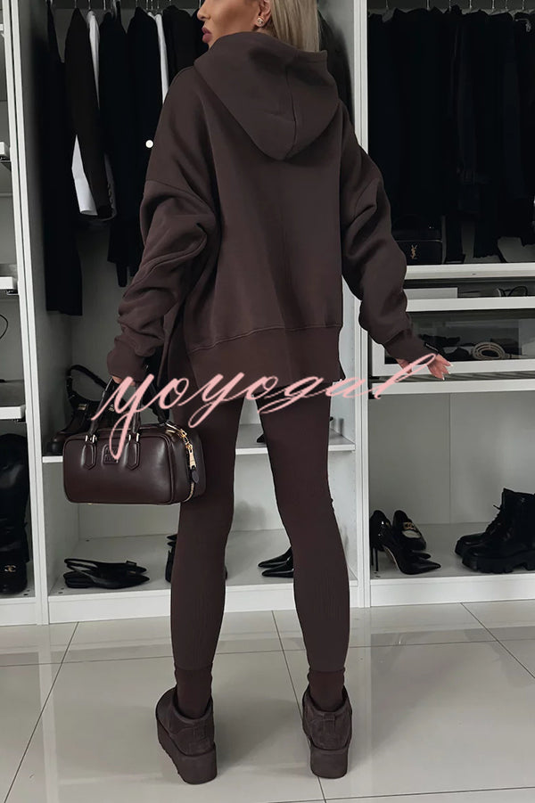 Fashion Loose Casual Hooded Long Sleeve Sweatshirt and Elastic Waist Leggings Set