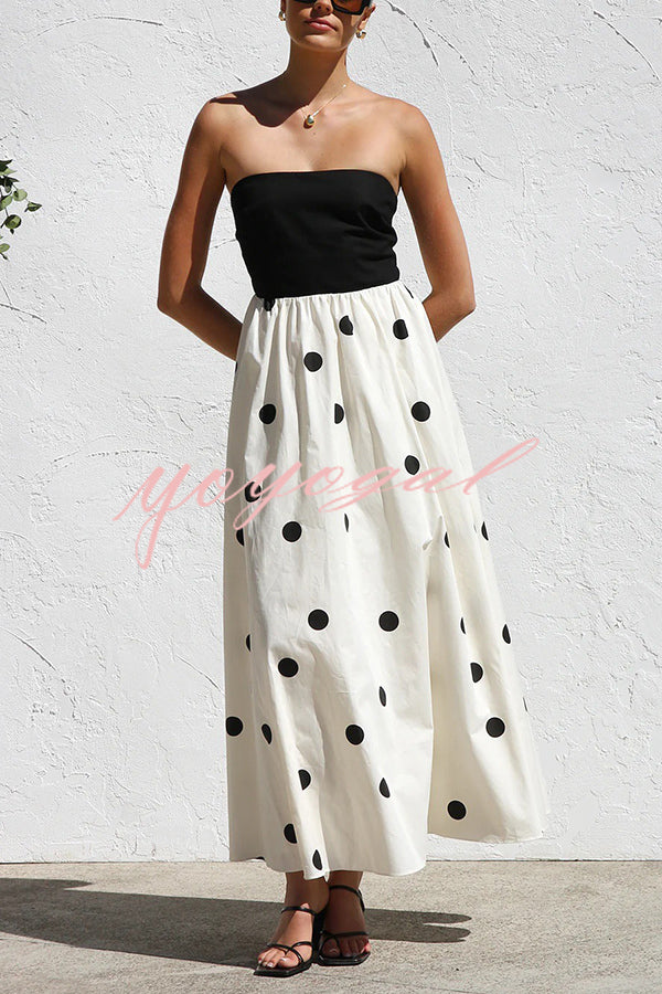 Polka Dot Print Off-shoulder Contrast Color Maxi Dress