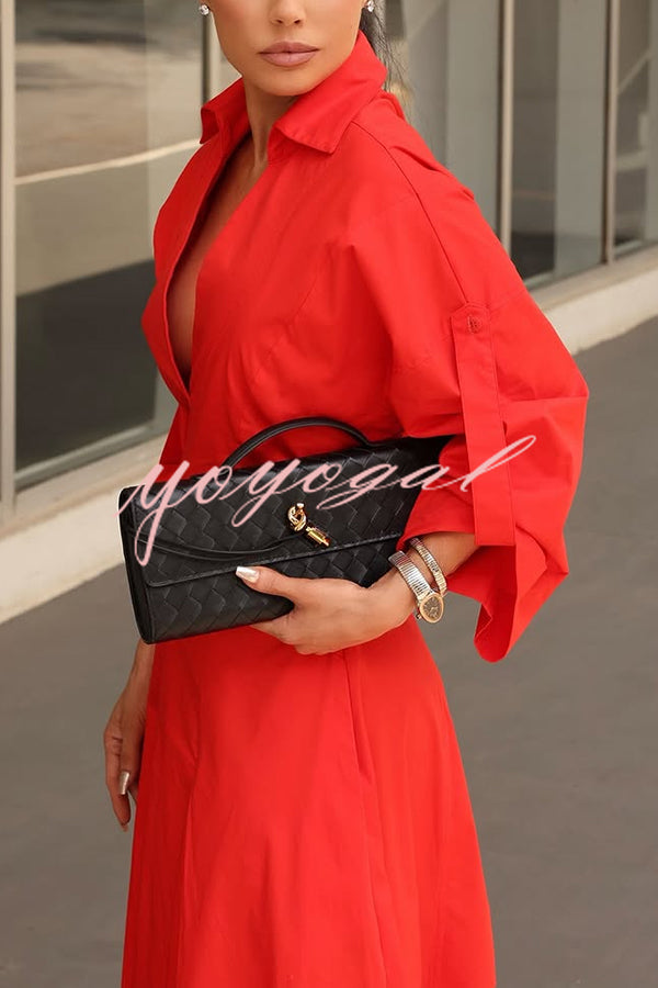 Newtown Wide Sleeve Pocketed Umbrella Hem Shirt Maxi Dress