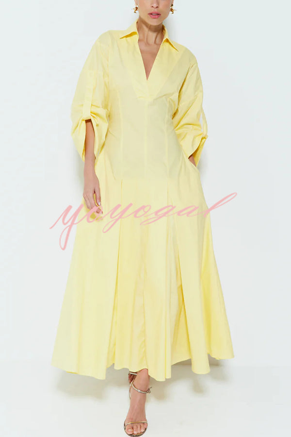 Newtown Wide Sleeve Pocketed Umbrella Hem Shirt Maxi Dress