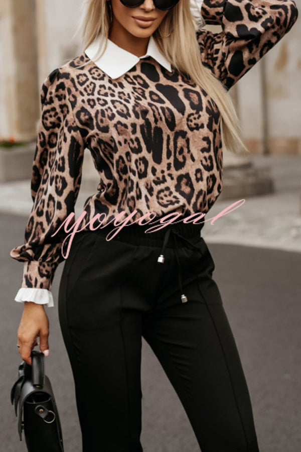 Leopard Print Lapel Long Sleeve Casual Shirt