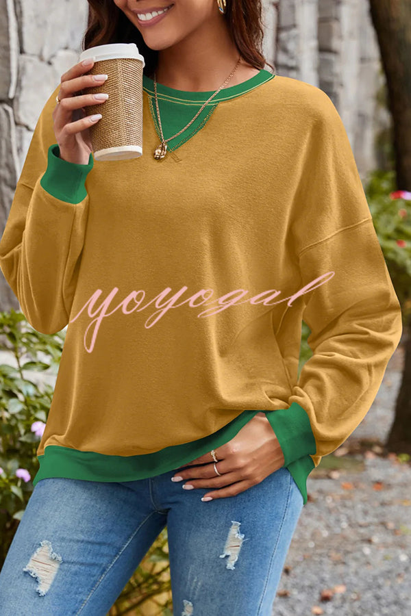 Fashionable Contrasting Color Loose Long-sleeved Casual Sweatshirt