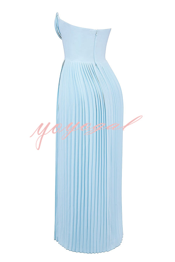 Romantic and Elegant Pleated Strapless Maxi Dress