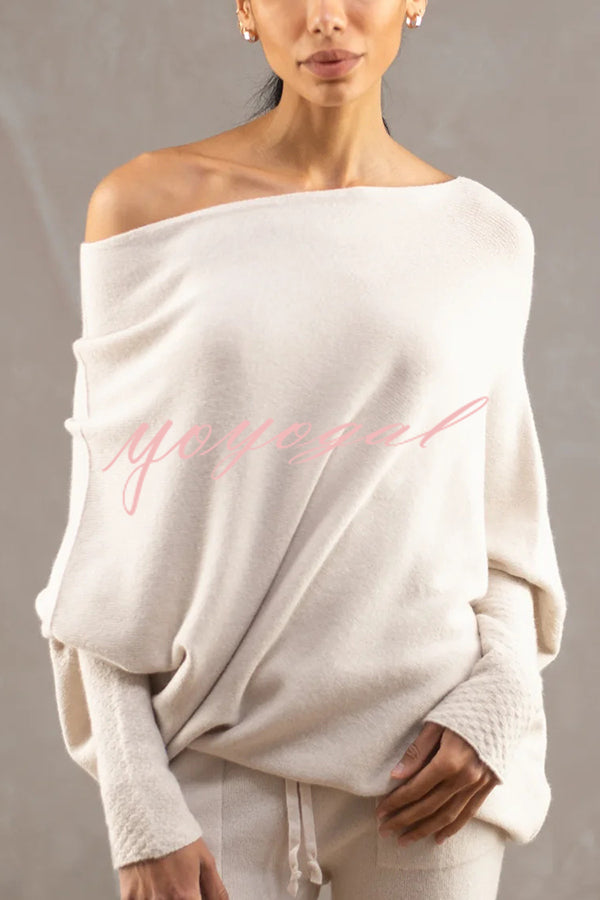 Solid Color Round Neck Long Sleeve Loose Knitted Sweater