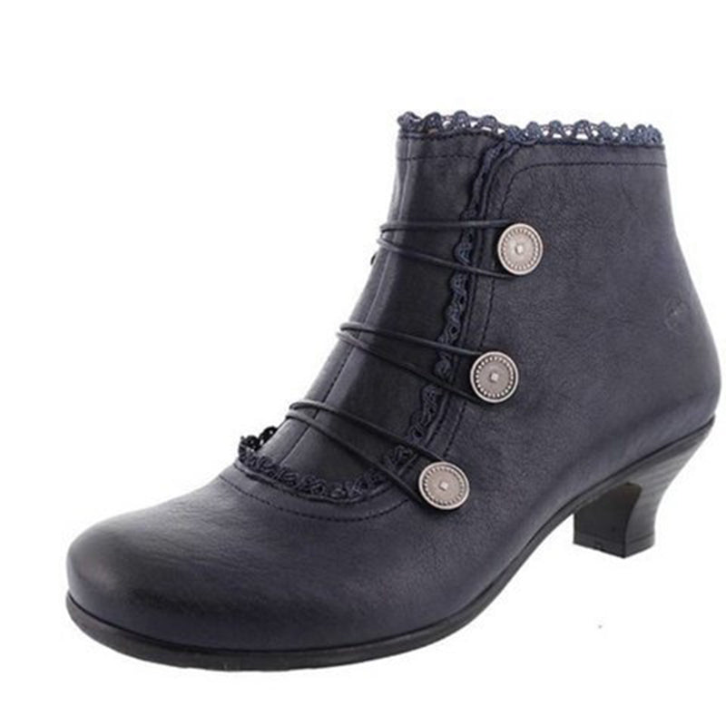 Retro Lace Round Buckle Low Heel Martin Boots