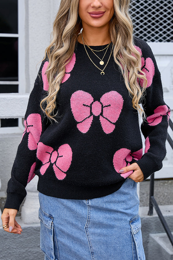 Fashionable Loose Round Neck Knitted Bow Sweater