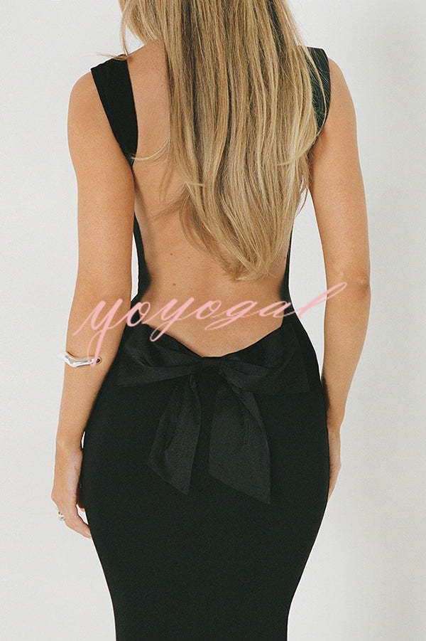 Sexy Backless Stitching Bow Slim Maxi Dress