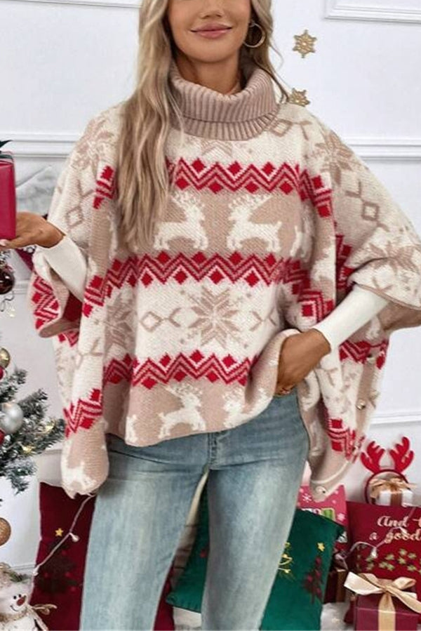 Christmas Elk Turtleneck Bat Sleeve Loose Sweater