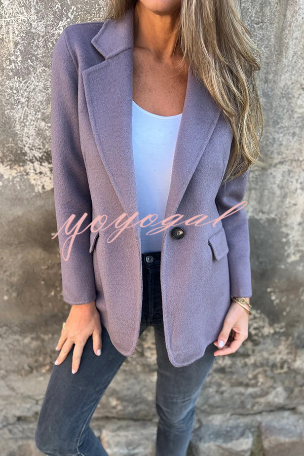 Daytime Perfection Faux Wool Lapel Button Relaxed Blazer