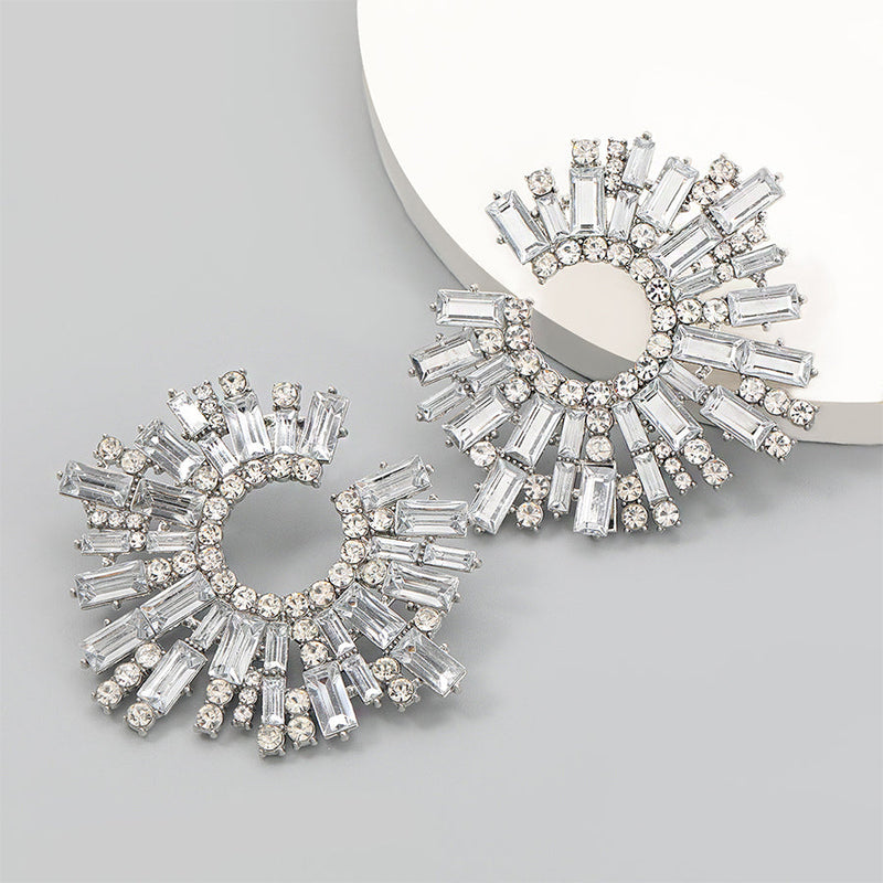 Alloy Diamond Sunflower Earrings