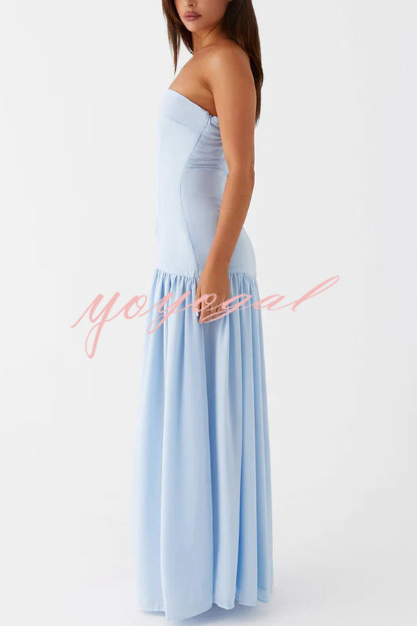 Eden Patchwork Semi-sheer Chiffon Strapless Maxi Dress