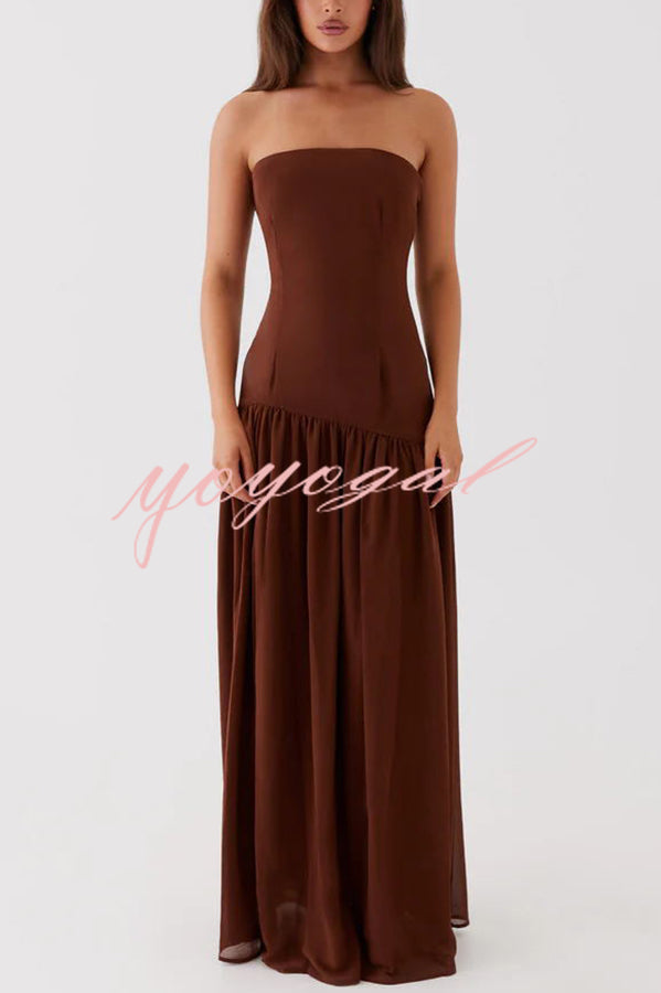 Eden Patchwork Semi-sheer Chiffon Strapless Maxi Dress