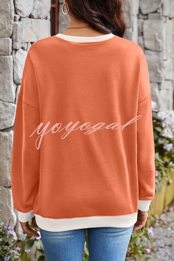 Fashionable Contrasting Color Loose Long-sleeved Casual Sweatshirt