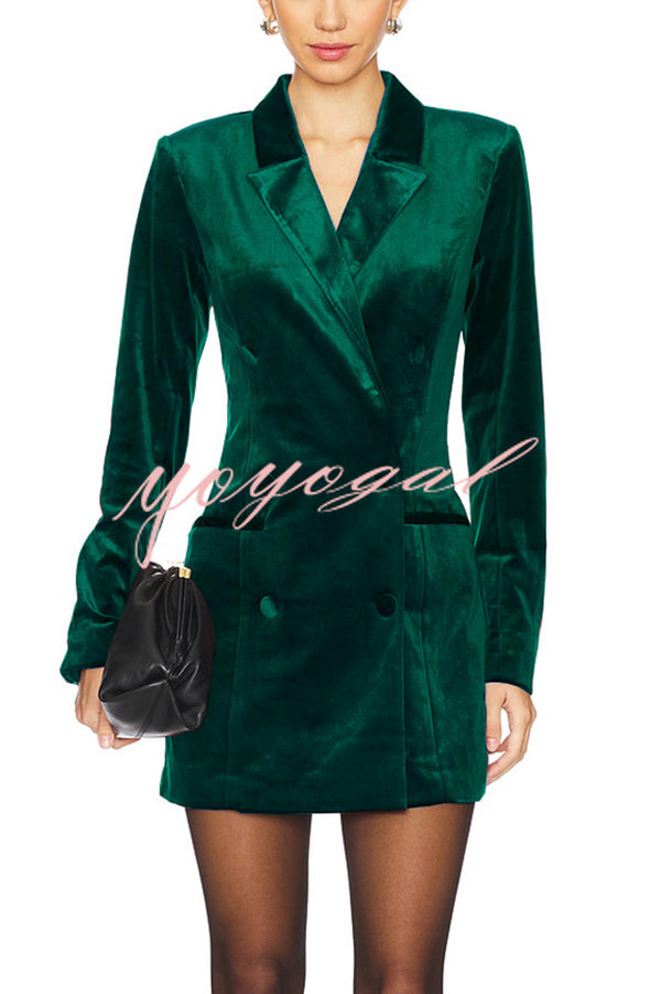 Holiday Soiree Solid Color Velvet Lapel Long Sleeve Blazer Mini Dress