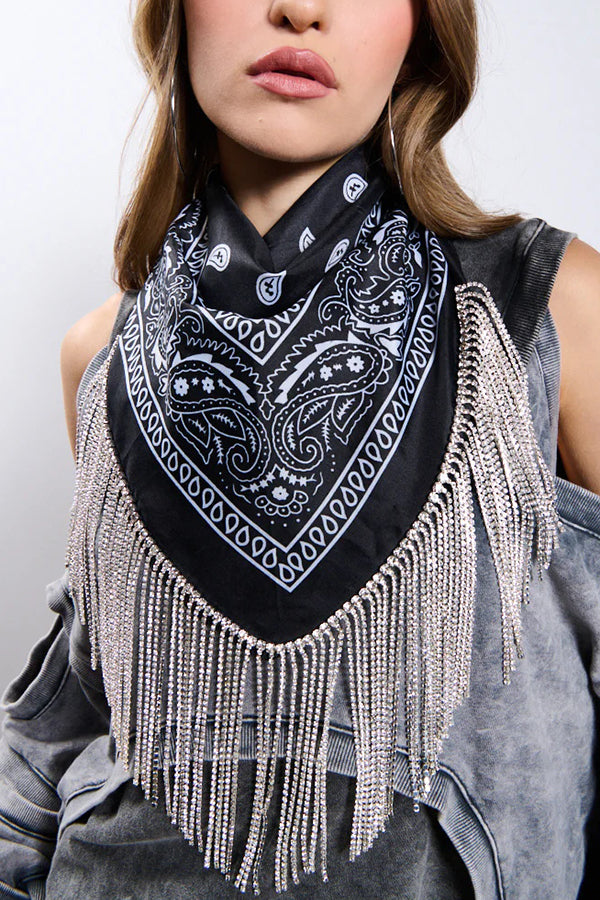 British Retro Diamond Tassel Square Scarf