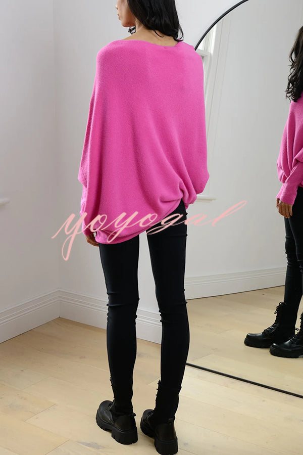 Solid Color Round Neck Long Sleeve Loose Knitted Sweater