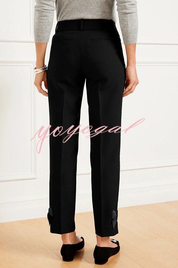 Add Elegance Side Bow Detail Pocketed Straight Ankle Pants