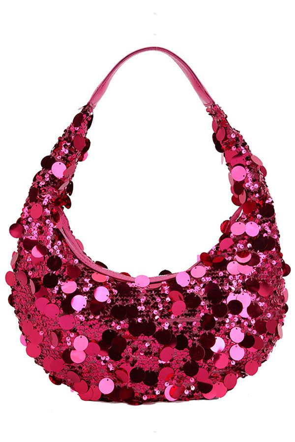 Large Sequin Embellished Zipper Shoulder Bag