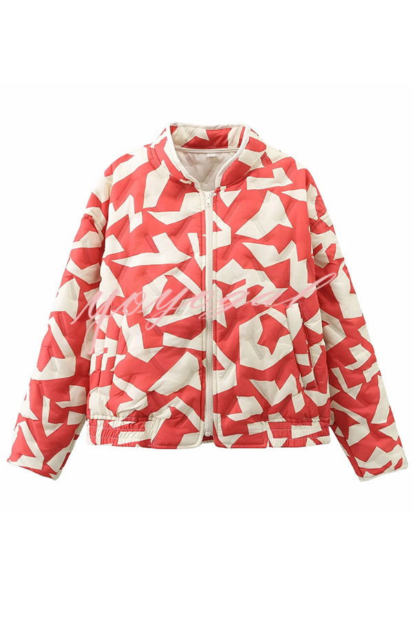 Chrissa Unique Printed Casual Long Sleeve Pocket Cotton Jacket