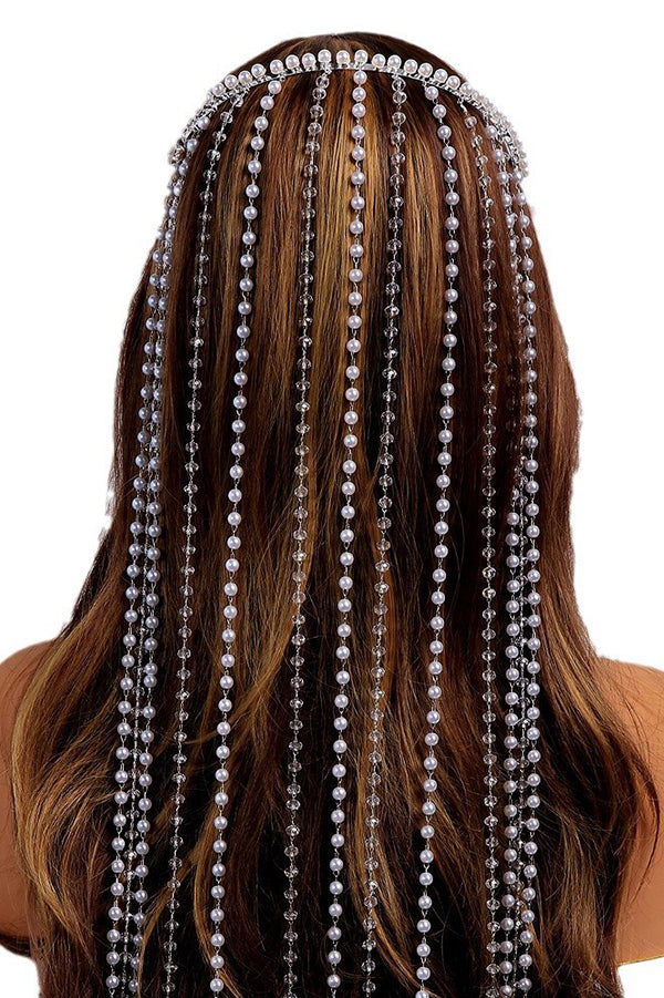 Fashion Pearl Rhinestone Tassel Headband