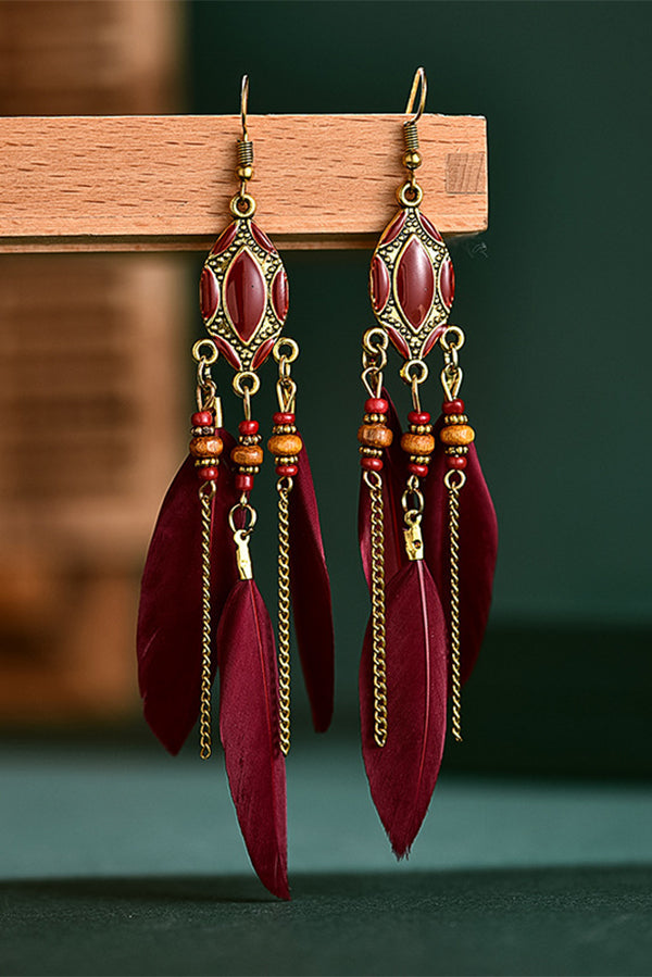 Boho Vintage Colorful Feather Tassel Dangle Drop Earrings