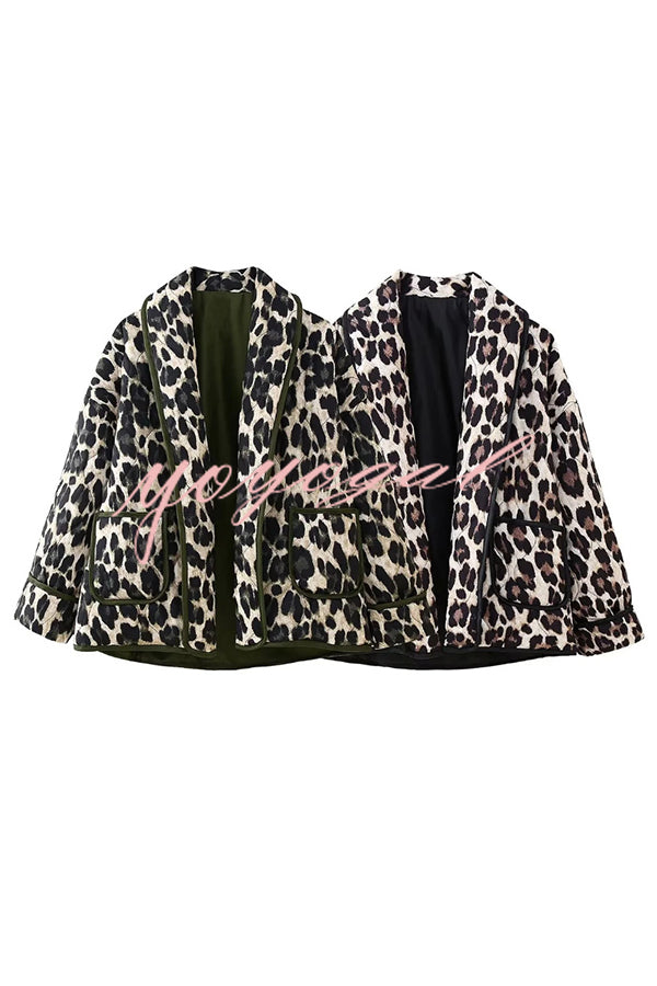 Leopard Print Loose Lapel Pocket Jacket