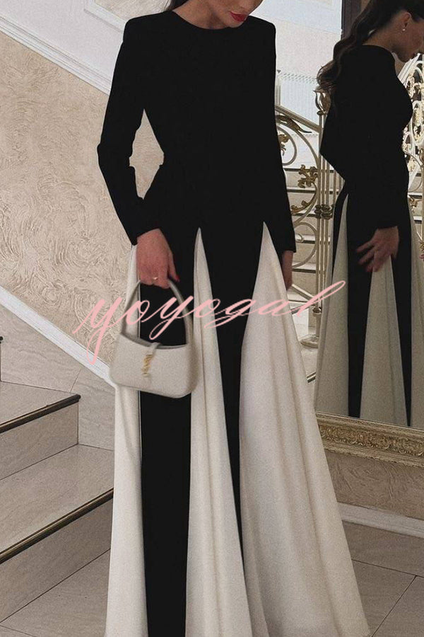 Getting Glam and Elegant Panelled Tulle Long Sleeve A-line Maxi Dress