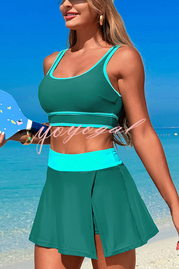 Fashion Contrast Color Stretch Sports Two-piece Bikini Swimsuit