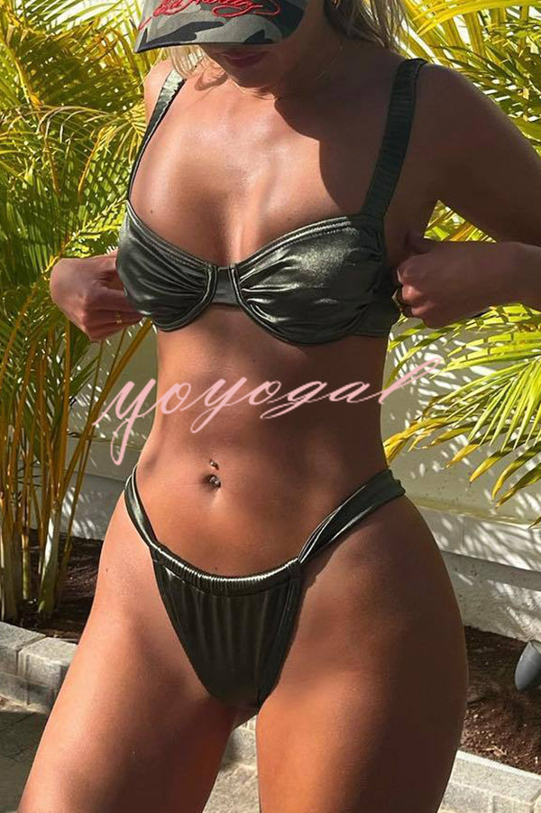 Satin Solid Color Sexy Two-piece Bikini Swimsuit