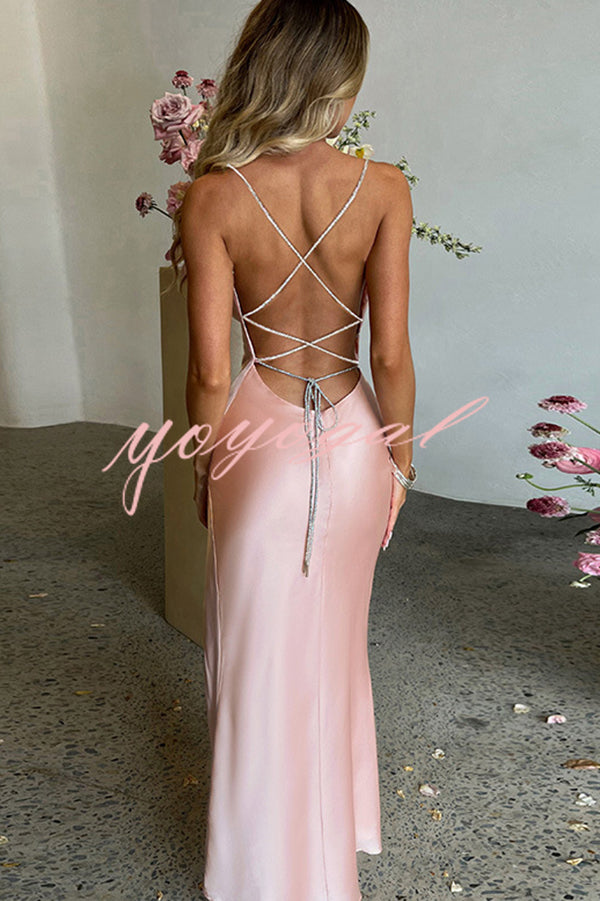 Sexy Backless Suspender High Slit Slim Maxi Dress