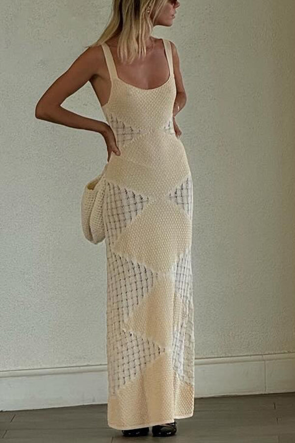 Knitted Sexy Backless Argyle Pattern Slim Fit Maxi Dress