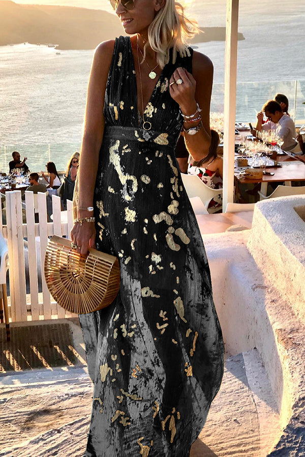 Golden Sunset Stories V-neck Maxi Dress