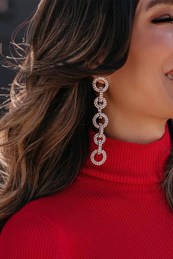 Super Long Sparkling Diamond Hoop Tassel Earrings