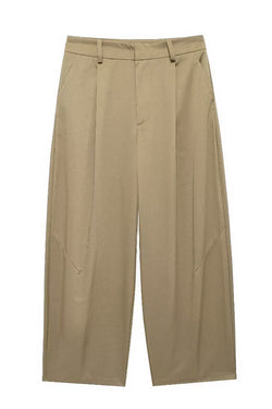 Classic Charm Mid-rise Pocketed Loose Cropped Pants