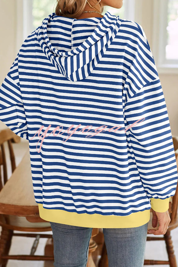 Striped Print Long Sleeve Pocket Loose Hoodie