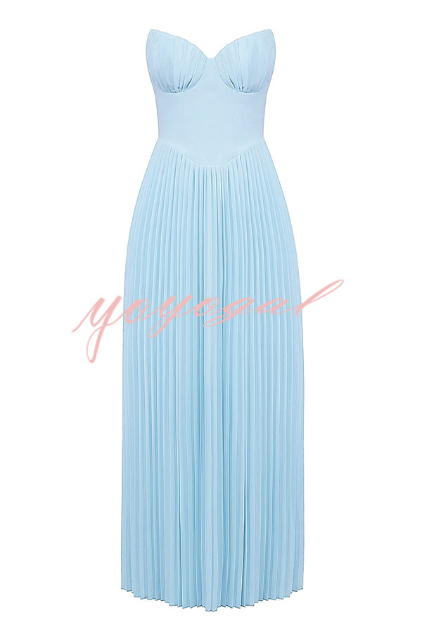 Romantic and Elegant Pleated Strapless Maxi Dress